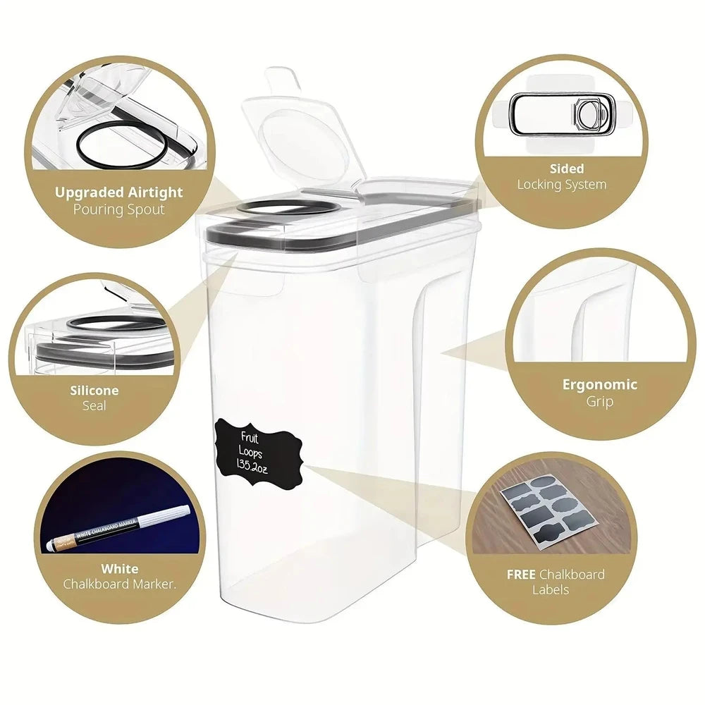 Set of 3 2.5L/4L Sealed Grain Storage Containers Clear PP Kitchen Storage Boxes