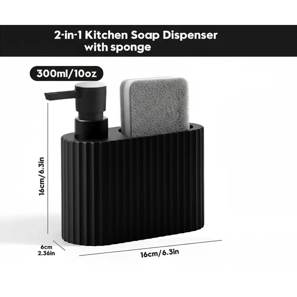 Dish Soap Dispenser with Sponge Holder, Refillable Kitchen Dish Soap Dispenser Pump