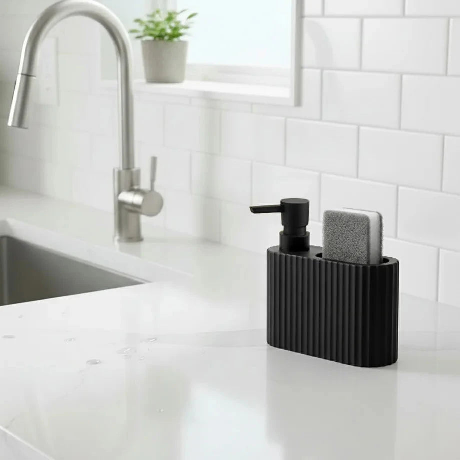 Dish Soap Dispenser with Sponge Holder, Refillable Kitchen Dish Soap Dispenser Pump