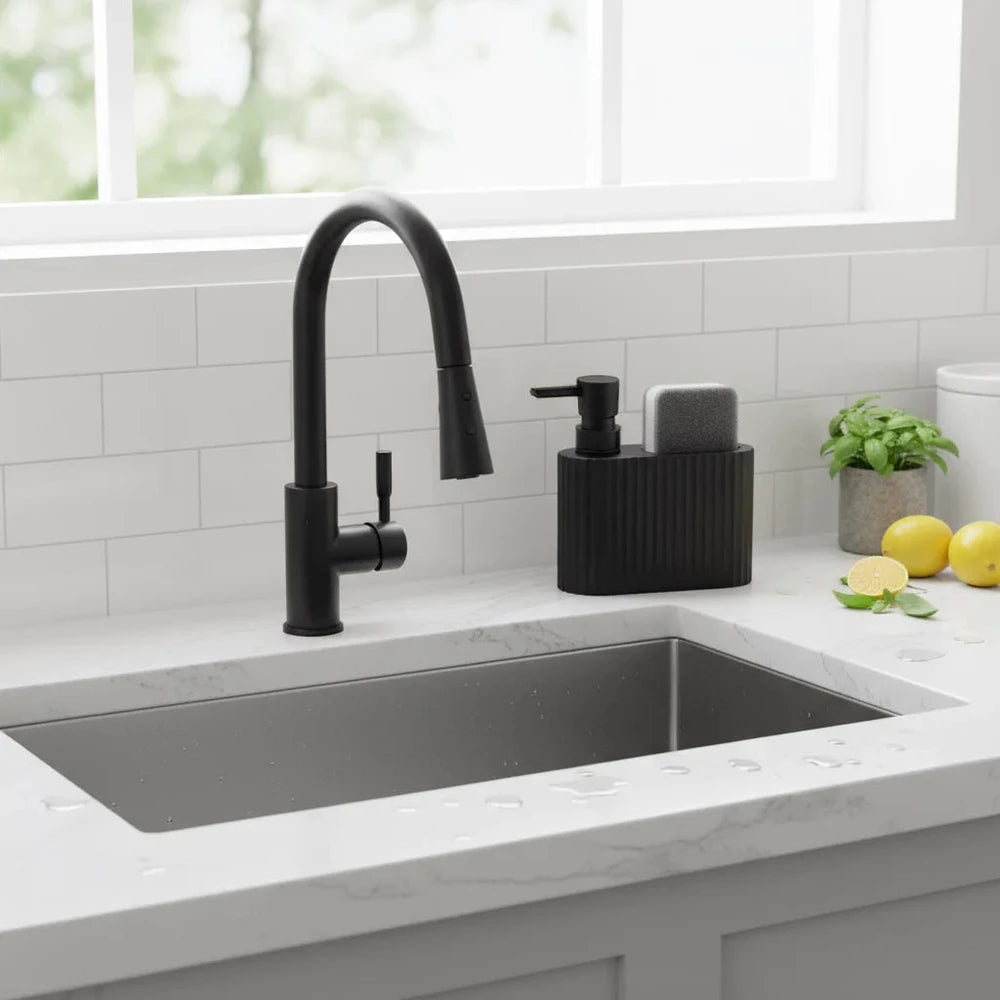 Dish Soap Dispenser with Sponge Holder, Refillable Kitchen Dish Soap Dispenser Pump