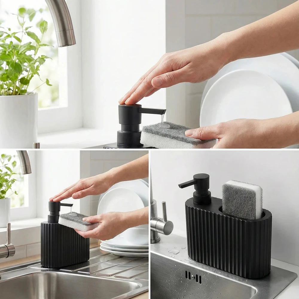Dish Soap Dispenser with Sponge Holder, Refillable Kitchen Dish Soap Dispenser Pump